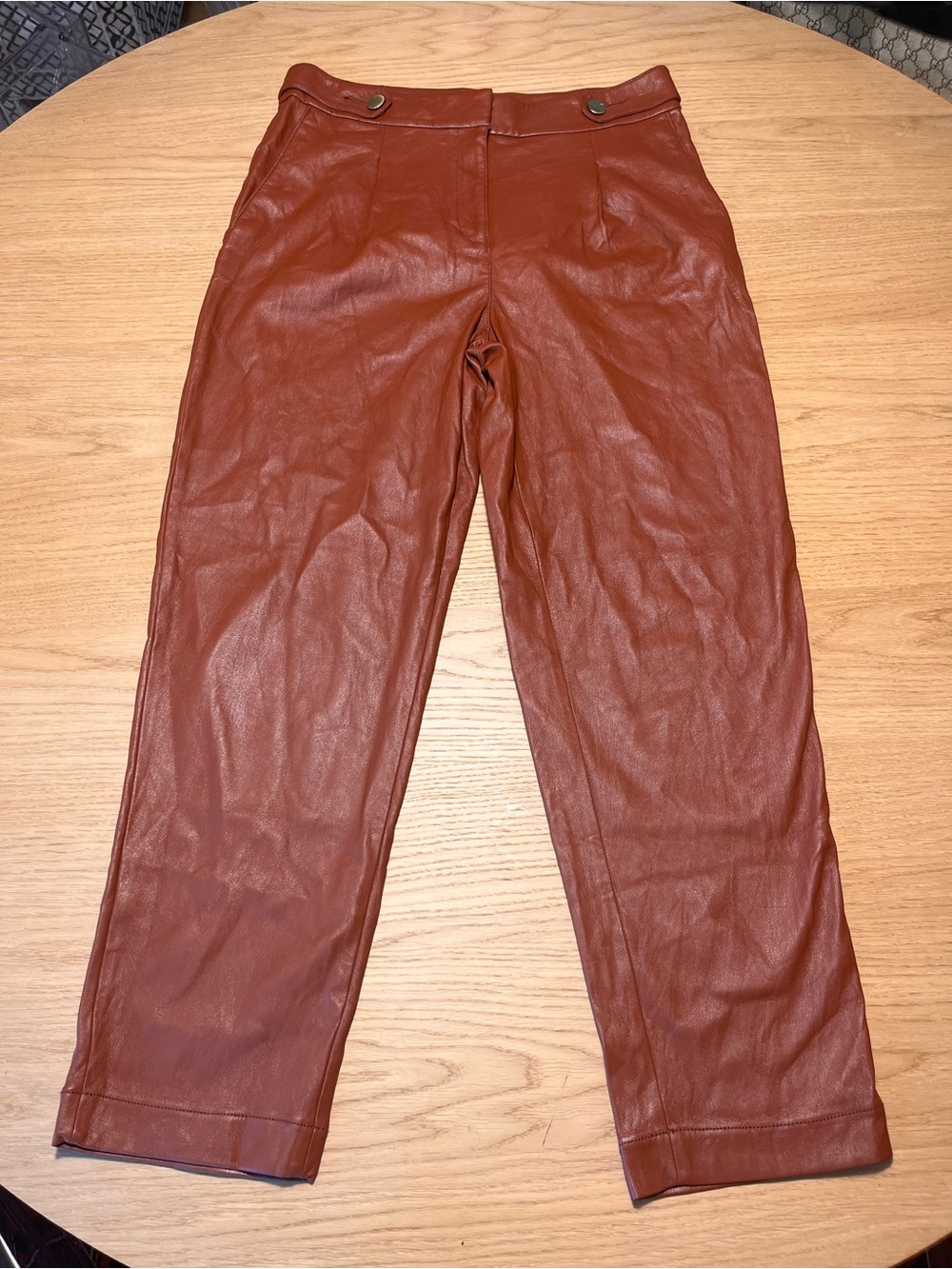 Women’s Fall Vegan Leather Straight Leg Pants in Rust Brown